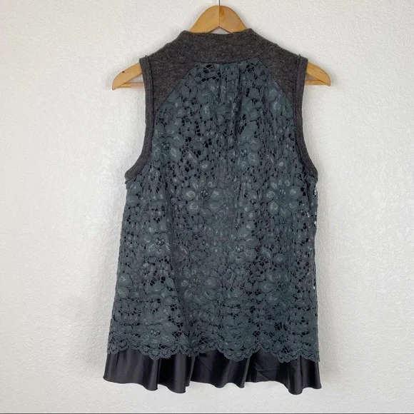 Anthropologie Moth Gray Knit Lace Back Sleeveless Sweater - Picture 8 of 8
